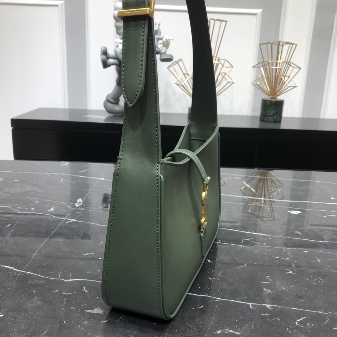 Saint Laurent LE 5 A 7 Smooth Calfskin Shoulder Bag Handbag Green 657228 